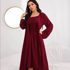 Shein Open Front Coat & Sheer Cami Dress